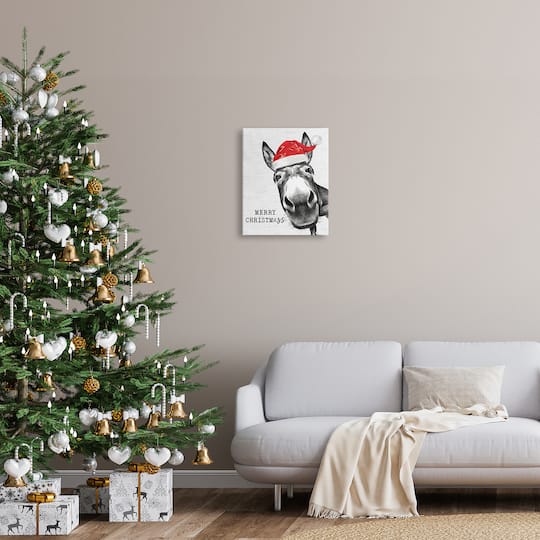 Stupell Industries Merry Christmass Funny Donkey Canvas Wall Art